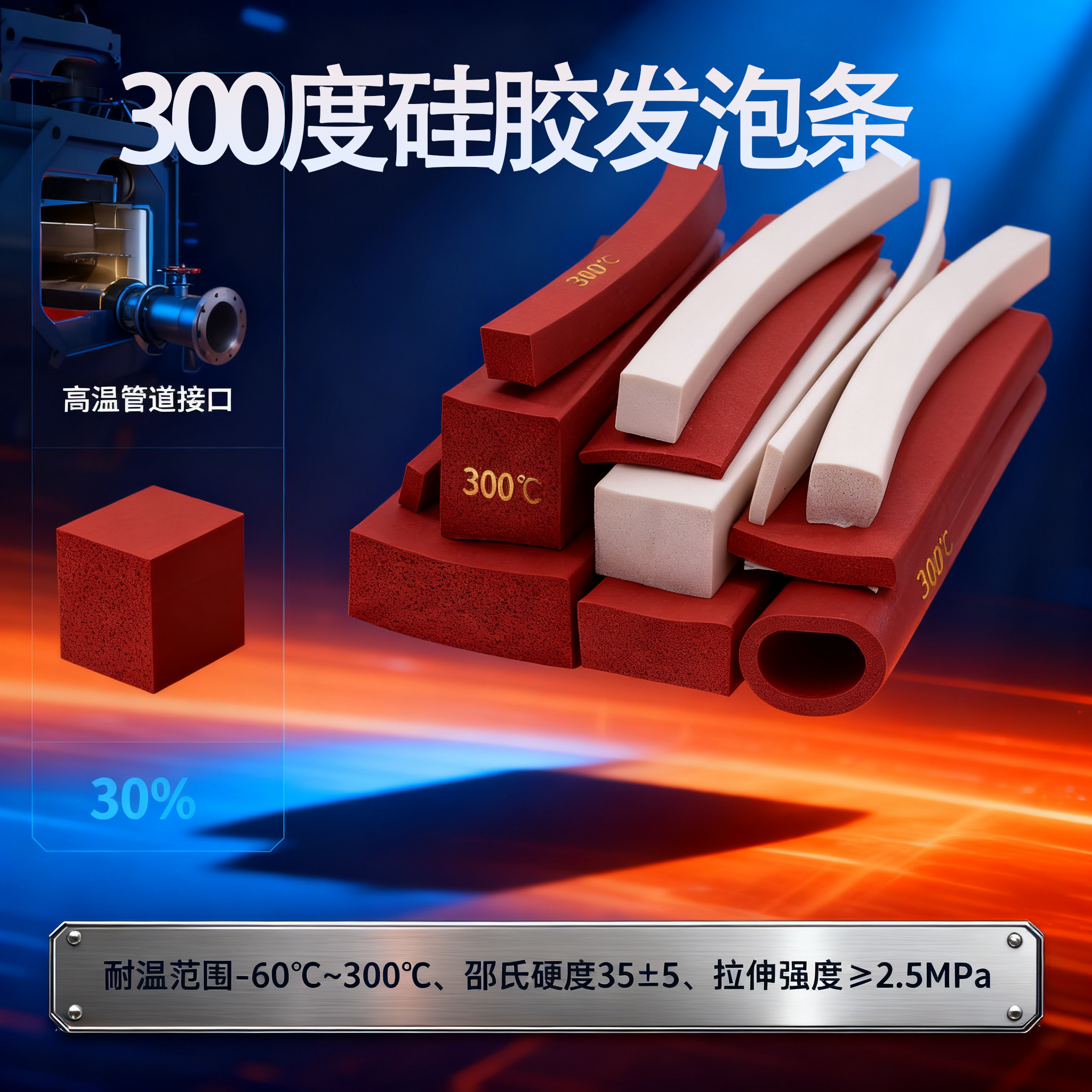 300度高溫（wēn）矽膠（jiāo）發（fā）泡條